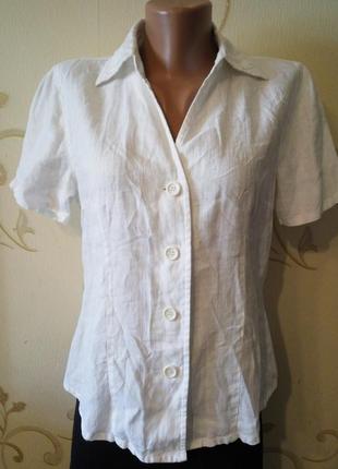 100% лен . белая льняная блузка рубашка сорочка тениска с коротким рукавом.4 фото