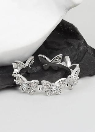 Женское стильное кольцо открытое регулирующиеся декор бабочки серебристого цвета  (19-25)3 фото