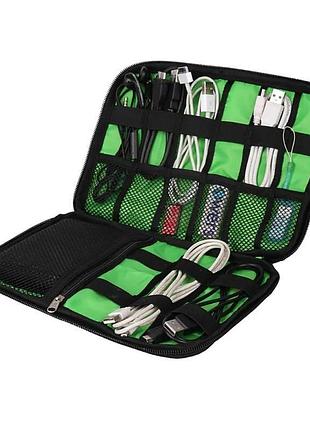 Органайзер на 2 відділення для зберігання заряджань дротів кабелів побутових дрібниць чорного кольору