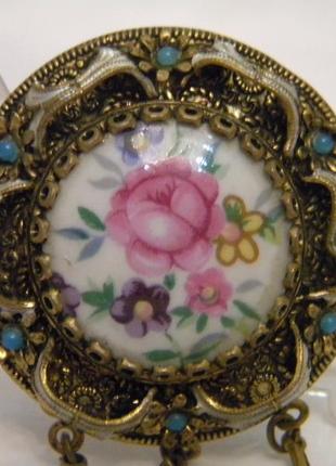 Брошь роза фарфор чешская бижутерия чехословакия яблонекс винтаж №828