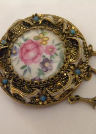 Брошь роза фарфор чешская бижутерия чехословакия яблонекс винтаж №828