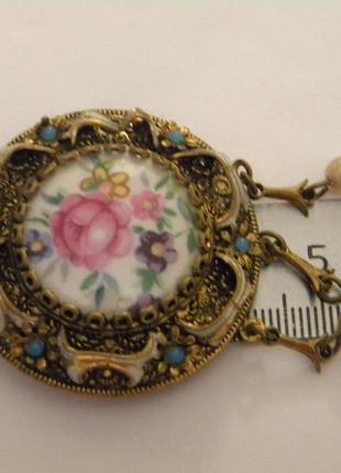 Брошь роза фарфор чешская бижутерия чехословакия яблонекс винтаж №828