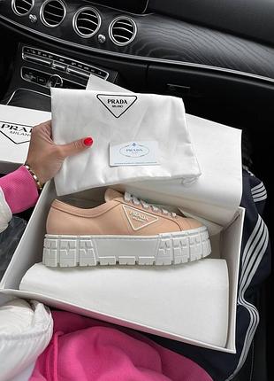 Женские кеды в стиле prada double wheel nylon gabardine peach premium