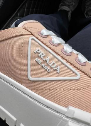 Жіночі текстильні кеди на платформі prada double wheel nylon gabardine peach premium⭐️7 фото