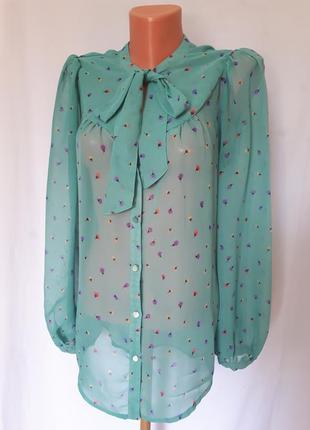 Нежная бирюзовая блуза в цветочный принт miss selfridge ( размер 12)