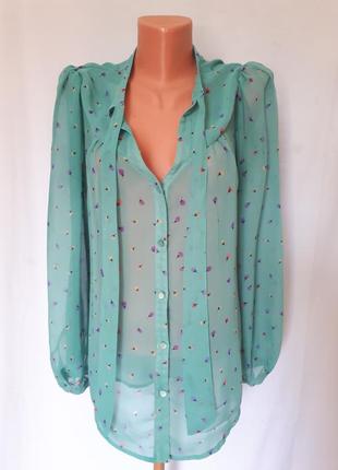 Нежная бирюзовая блуза в цветочный принт miss selfridge ( размер 12)3 фото