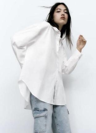 Сорочка біла оверсайз класична zara mango