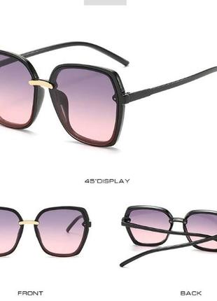 Крупные черные очки-бабочки с дымчатой линзой серо-розовый градиент1 фото