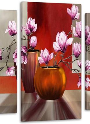 Модульная картина из 3 частей в гостиную спальню цветы магнолия (53x100см) art-130_3 melmil1 фото