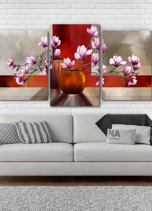 Модульная картина из 3 частей в гостиную спальню цветы магнолия (53x100см) art-130_3 melmil2 фото