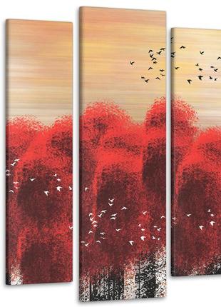 Модульная картина из 5 частей в гостиную спальню абстракция деревья красные art-445_5 ( 80х118см ) melmil