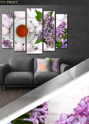 Модульная картина из 5 частей в гостиную спальню чай с зефирками art-339_5 ( 80х118см ) melmil2 фото