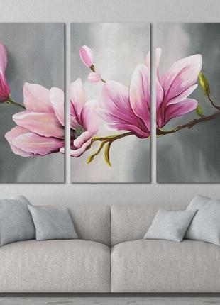 Модульная картина из 3 частей в гостиную спальню цветы магнолия art-159_xxl melmil2 фото
