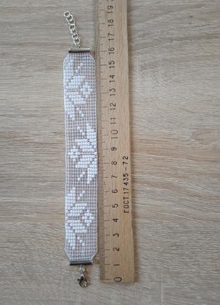 Нежный браслет из бисера, прозрачный, белый, вышиванка4 фото