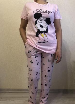Піжама жіноча  брюки і футболка рожева мишка 52-56р