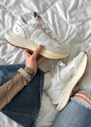 Кроссовки sacai vaporwaffle white cream premium