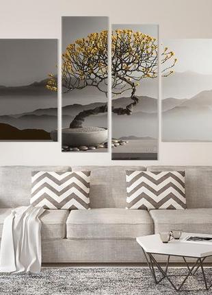 Модульная картина из 4 частей в госиную и спальню дерево бонсай art-604_4 melmil2 фото