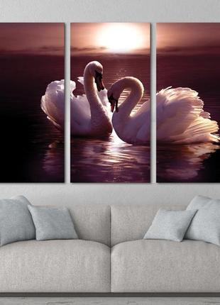 Модульная картина из 3 частей в гостиную спальню лебеди art-124_xxl melmil2 фото