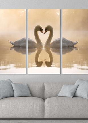 Модульная картина из 3 частей в гостиную спальню лебеди на озере art-206_xxl melmil2 фото