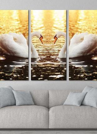 Модульная картина из 3 частей в гостиную спальню пара лебедей art-121_xxl melmil2 фото