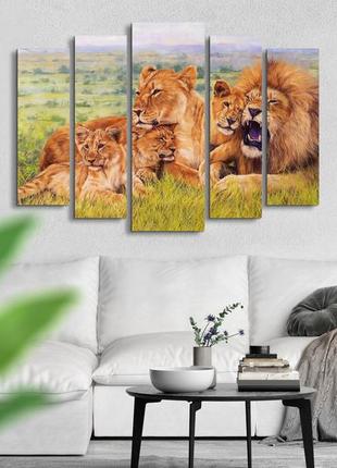 Модульная картина из 5 частей в гостиную спальню прайд львов art-253_5 ( 80х118см ) melmil3 фото