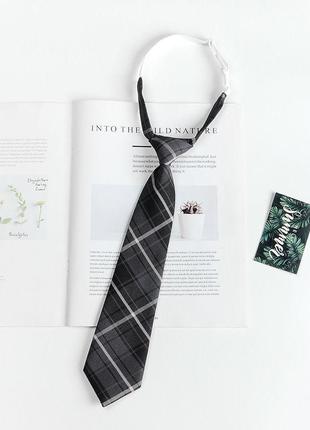 Темно серый галстук в клетку на застежке стиль аниме в школу в клетку деловая одежда
