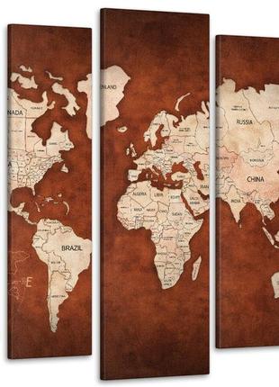 Модульна картина у вітальню / спальню мапа світу  коричнева art-469_5 ( 80х118см )1 фото
