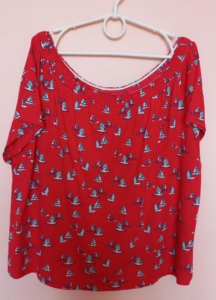 Красная хлопковая футболка с корабликами, футболочка хлопок батал, футболка 60-62 р.1 фото