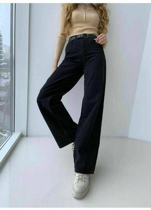 Джинсы палаццо базовые стильные трендовые черные темно синие клеш широкие джинсовые брюки оверсайз брюки котон3 фото