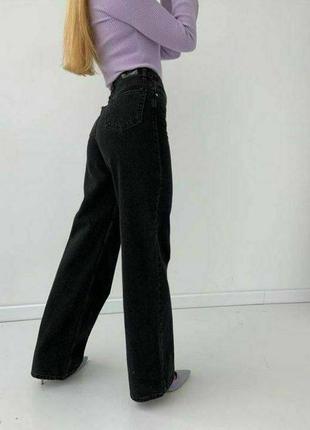 Джинси палаццо базові стильні трендові чорні темно сині кльош широкі джинсові штани оверсайз брюки котон10 фото