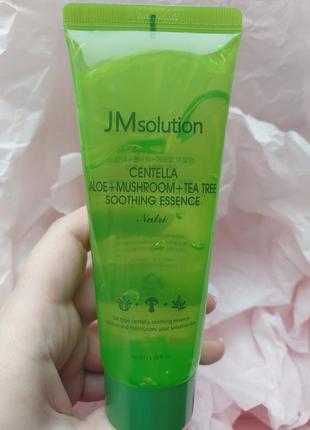 Jmsolution centella aloe + mushroom + tea tree soothing essence - успокаивающая гелевая эссенция для лица