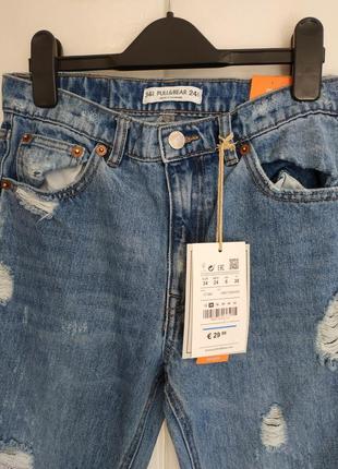 Джинси pull&bear mom з потертостями та необробленим низом7 фото