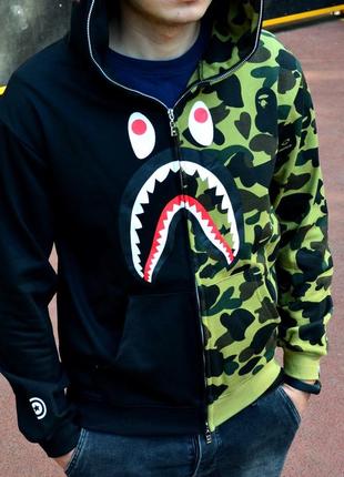 Худі bape shark full zip green/black