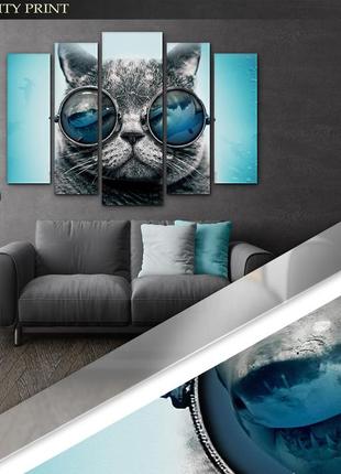 Модульная картина из 5 частей в гостиную спальню кот в очках art-269_5 ( 80х118см ) melmil3 фото