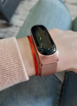 Ремешок mi band 3 mi band 4 mi band 5 mi band 6 розовый металлический