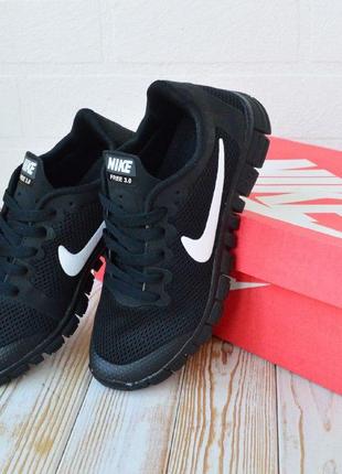 Nike free run 3.0 чорные с белым, сетка, стильные мужские кроссовки, демисезонные летние кроссовки