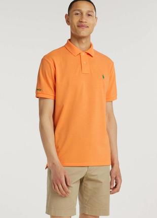 Футболка polo ralph lauren классическое поло slim fit персикового цвета