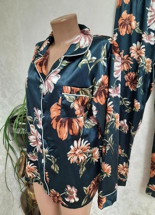 Нежная сатиновая пижама домашний костюм цветочный принт3 фото