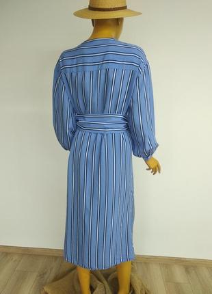 H&m натуральне лененьке плаття халат на запах в смужку довжина міді на довгий рукав голубого кольору розмір s xs7 фото