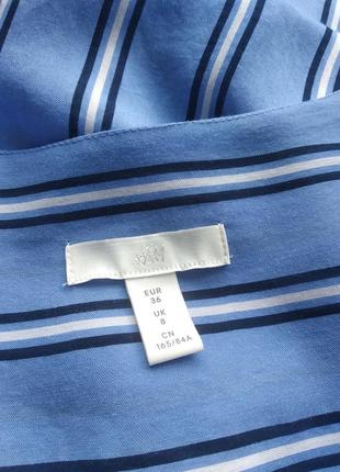 H&amp;m натуральное ленское платье халат на запах в полоску длина миди на длинный рукав голубого цвета размер s xs9 фото