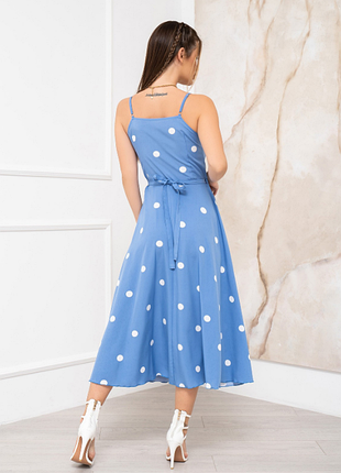 Сарафан приталенный миди в горох на запах деловой 2 цвета