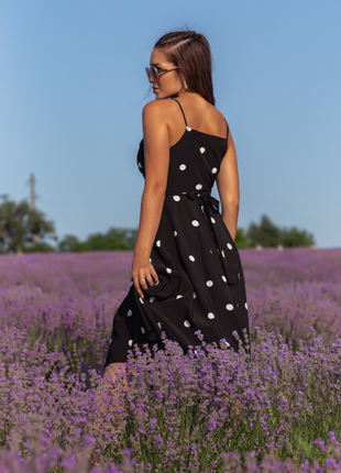 Сарафан приталенный миди в горох на запах деловой 2 цвета