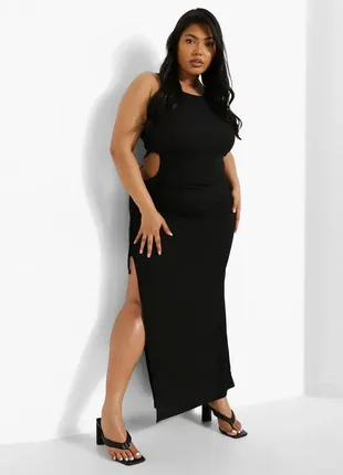 Стильное черное кэжуал платье платье-майка boohoo однотонное в пол1 фото