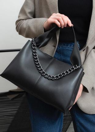 Черная классическая женская сумка, сумка саквояж, элегантная сумка на плечо, женская удобная сумка4 фото