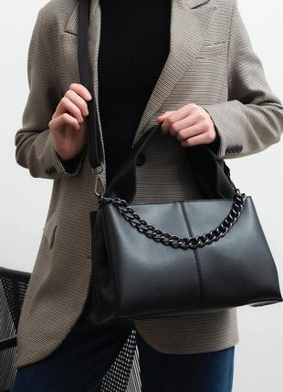 Черная классическая женская сумка, сумка саквояж, элегантная сумка на плечо, женская удобная сумка6 фото