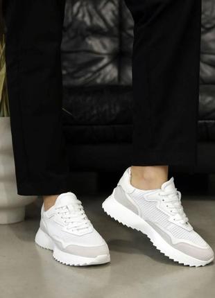 Женские кожаные кроссовки 4s белые серые4 фото