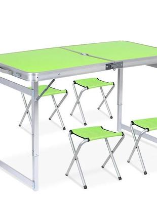 Стол для пикника усиленный раскладной с 4 стульями (10564) зеленый