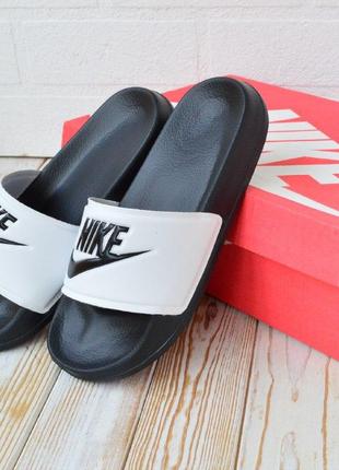 Nike шлепанцы женские черные с белым, женские шлепки найк,  летние пляжные шлепки1 фото