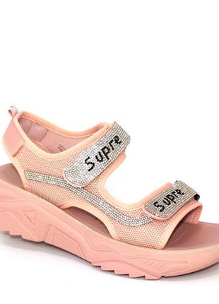 🥰стильные розовые босоножки/сандали спортивные на липучках со стразами,женская обувь на лето🤩1 фото