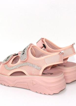 🥰стильные розовые босоножки/сандали спортивные на липучках со стразами,женская обувь на лето🤩4 фото